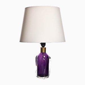 Lámpara de mesa de vidrio morado y claro de Orrefors, Suecia, años 60