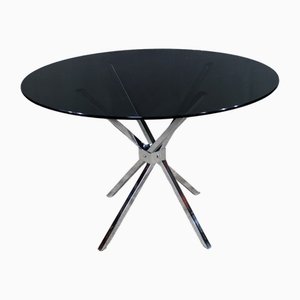 Small Mikado Table in Glass and Chromed Metal, 1970s