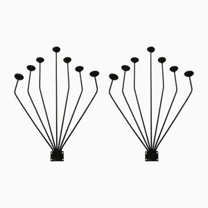 French Wall Sconces in Black Iron with 7 Arms, 1920s, Set of 2