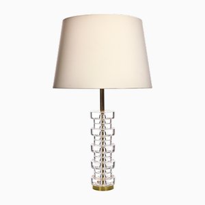 Large Glass & Brass Table Lamp by Carl Fagerlund for Orrefors, Sweden