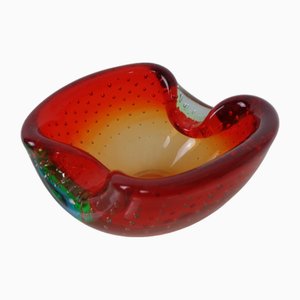 Cendrier Sommerso en Verre de Murano Rouge et Vert par Flavio Poli pour Seguso, Italie, 1960s