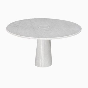 Round Dining Table in White Carrara Marble by Angelo Mangiarotti, 1970s