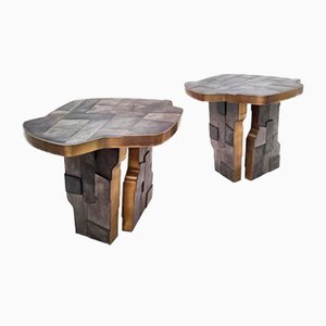 Grey Anthracite Ceramic and Brass Coffee Tables, Set of 2