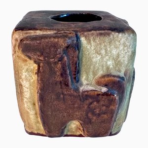 Brutalist Cube-Shaped Studio Ceramic Art Vase by Helmut Friedrich Schäffenacker, 1960s