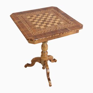 Mesa de ajedrez Biedermeier de marquetería, siglo XIX, Alemania
