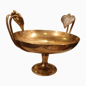 Footed Bronze Centerpiece Vase with Leaf Decor