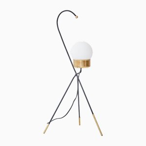 Lampadaire Vintage en Fer Noir et Laiton, 1950s