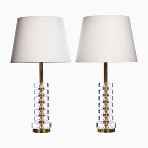 Lámparas de mesa de cristal de Carl Fagerlund para Orrefors, años 60. Juego de 2