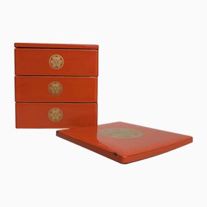 Japanese Jubako Wooden Lacquer Stacking Boxes, 1920s, Set of 5