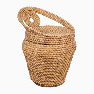 Vintage Straw & Wicker Storage Basket, 1960s