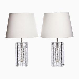 Lampes de Bureau en Verre Cristal par Pukeberg, Suède, 1970, Set de 2