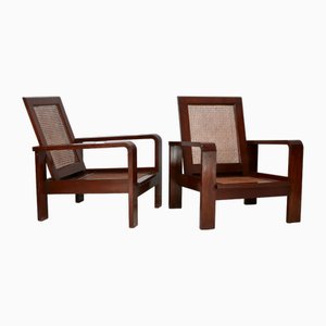 Große Sessel aus Holz & Rohrgeflecht, 1960, 2er Set