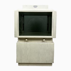 Bar Cabinet with Wheels in White Lacquered Wood and Glass by Gianfranco Frattini for Bernini, 1960s