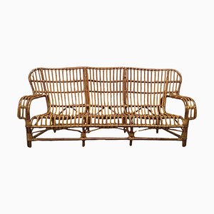 Sofá italiano de tres plazas de ratán, años 60