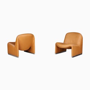 Mid-Century Modern Alky Chairs in Leather by Giancarlo Piretti, 1970s, Set of 2