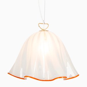 Große Weiße Glas Hängelampe von Kalmar-Fazzoletto, 1970er