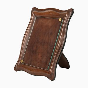 Cornice Mid-Century in pelle curva e vetro, Italia, anni '70