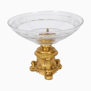 Centre de Table Vintage en Verre Taille Orné et Bronze doré, 1990s