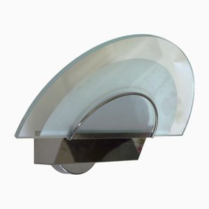 Large Postmodern Wall Lamp in Glass and Metal, 1980s