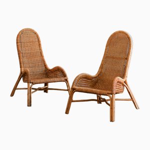 Set of Wicker Armchairs with Curved Backrests, 1980s
