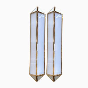 Plafonniers en Verre Opalin de Genève et Laiton dans le style de Ralph Lauren, 1970s