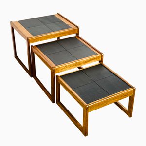 Teak and Tiled Nesting Tables, 1960s, Set of 3