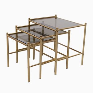 Hollywood Regency French Brass Nesting Tables, 1970s, Set of 3