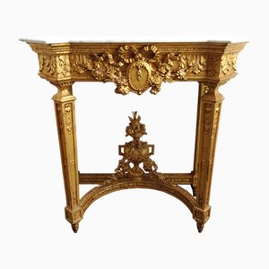 Antique Carved Gilded Wooden Console Table, 1890s