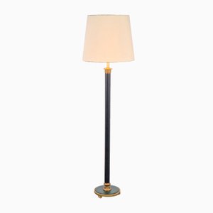Vintage Neoclassic Green Leather Floor Lamp, 1930s