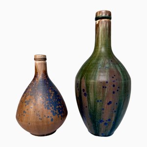 Studio Ceramic Art Glazed Stoneware Bottle Vases by Rolf Weber, Germany, 1960s, Set of 2