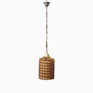Hängelampe aus Rattan & Messing, 1960er