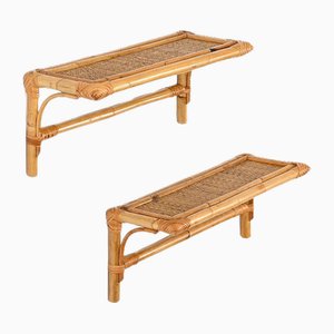French Riviera Shelves in Rattan and Wicker, 1970s, Set of 2