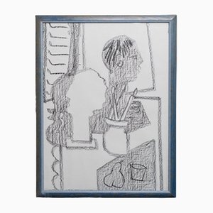 Italian Artist, Abstract Composition, 1990s, Charcoal on Paper, Framed