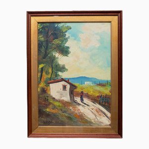 Artista, Paesaggio, Olio su tavola, Italia, anni '60, Con cornice