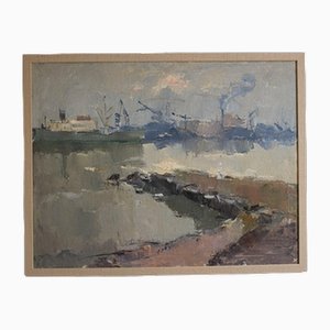 Leonid Moshenkov, Port, Oil Painting, 1980s, Framed