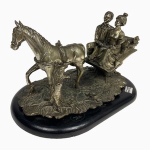 Carriage Sculpture with Horses Laminated in Silver, Italy, 1970s