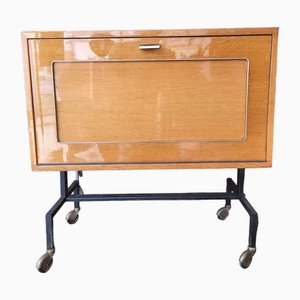Mueble bar bajo con almacenamiento con ruedas, años 60