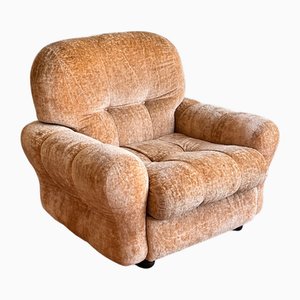 Poltrona Space Age Mid-Century in velluto marrone dorato, Italia, anni '60
