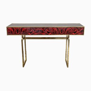 Red Glass Console Table, 1980s