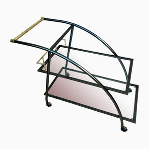 Vintage Serving Bar Cart in Brass and Glass, 1980s
