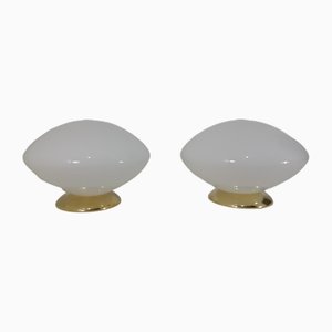 Table Lamps in Opaline Glass and Brass, 1970s, Set of 2