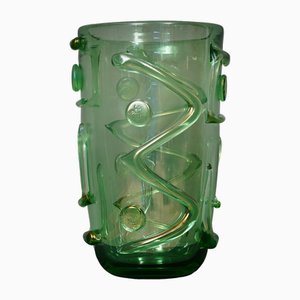 Vase Mid-Century en Verre de Murano Vert, Italie, 1990
