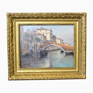 Johannès Son, Gondoleros de Venecia, décadas de 1890-1910, óleo sobre lienzo, Enmarcado