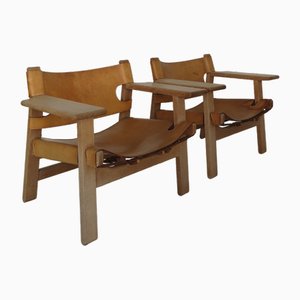 Poltrone in quercia e pelle di Børge Mogensen per Frederica Stolefabrik, Spagna, anni '50, set di 2