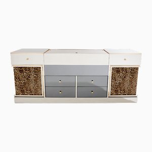 Verspiegeltes Messing Sideboard mit Leopardenmuster von Michel Pigneres, 1969