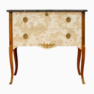 Gustavian Style Commode with Natural Marble Top and Chinoiserie Design