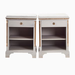 Comodini gustaviani con ripiano in marmo, set di 2