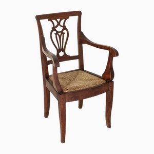 Italian Children's Chair in Wood with Rush Weave, 1900