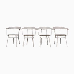 White Leather Dining Chairs, 1980, Set of 4