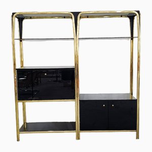 Hollywood Regency Black Lacquered Wall Unit, 1989